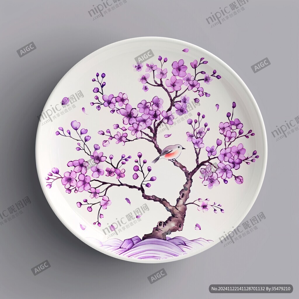 圓形桃花鳥畫