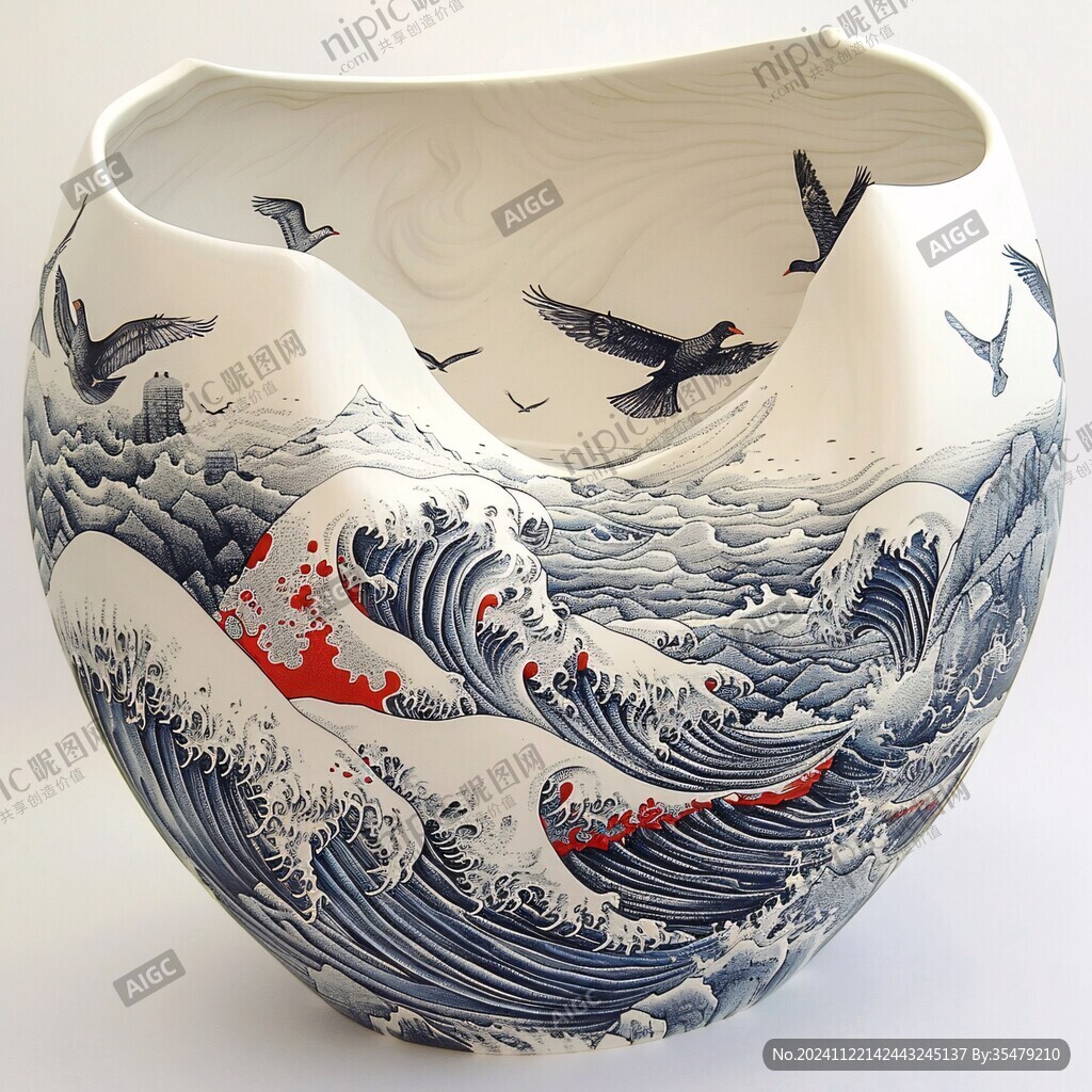 海浪紋身圖案花瓶