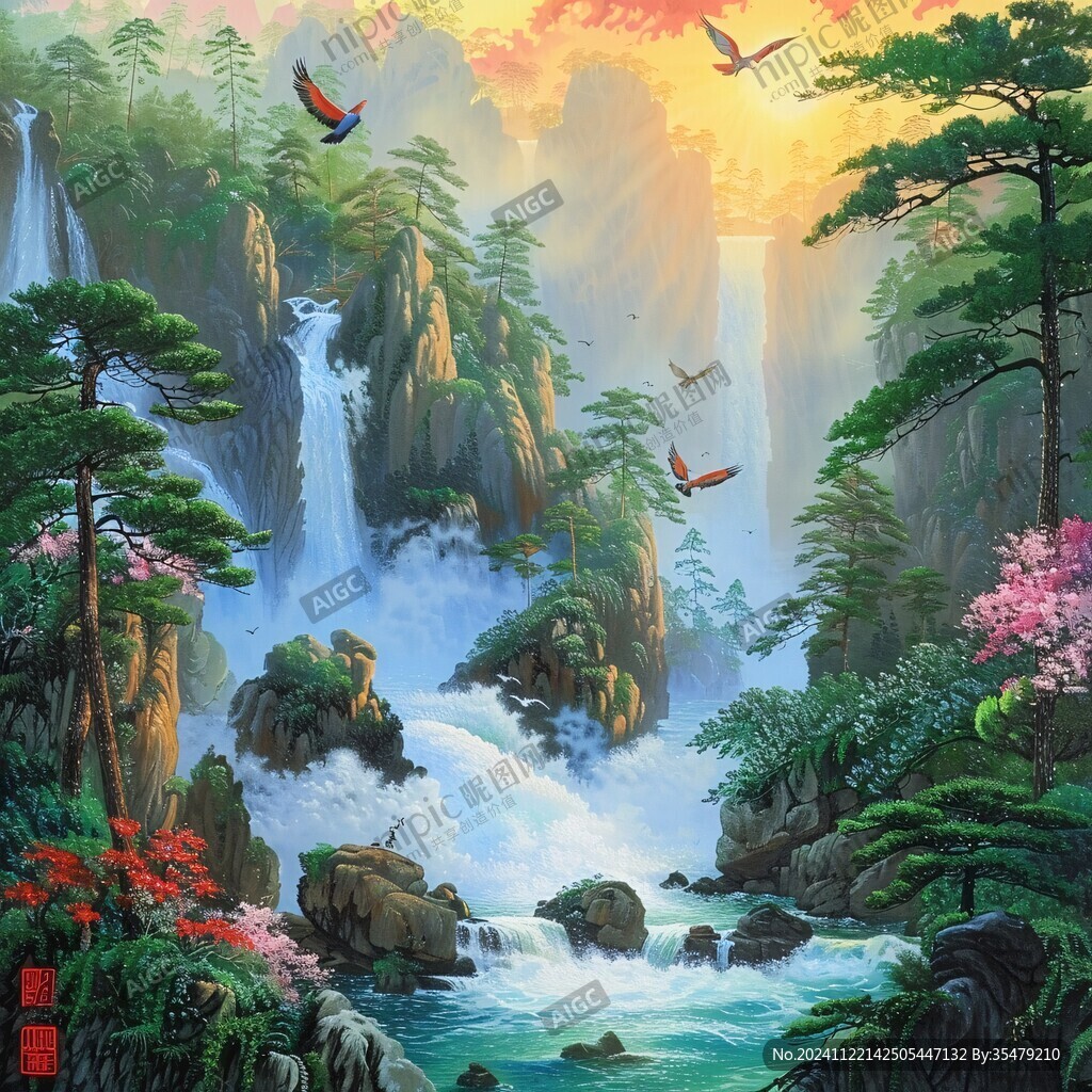 迎客松掛畫壁畫墻紙