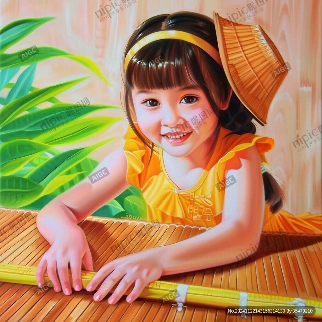 拿著芭蕉扇的小女孩
