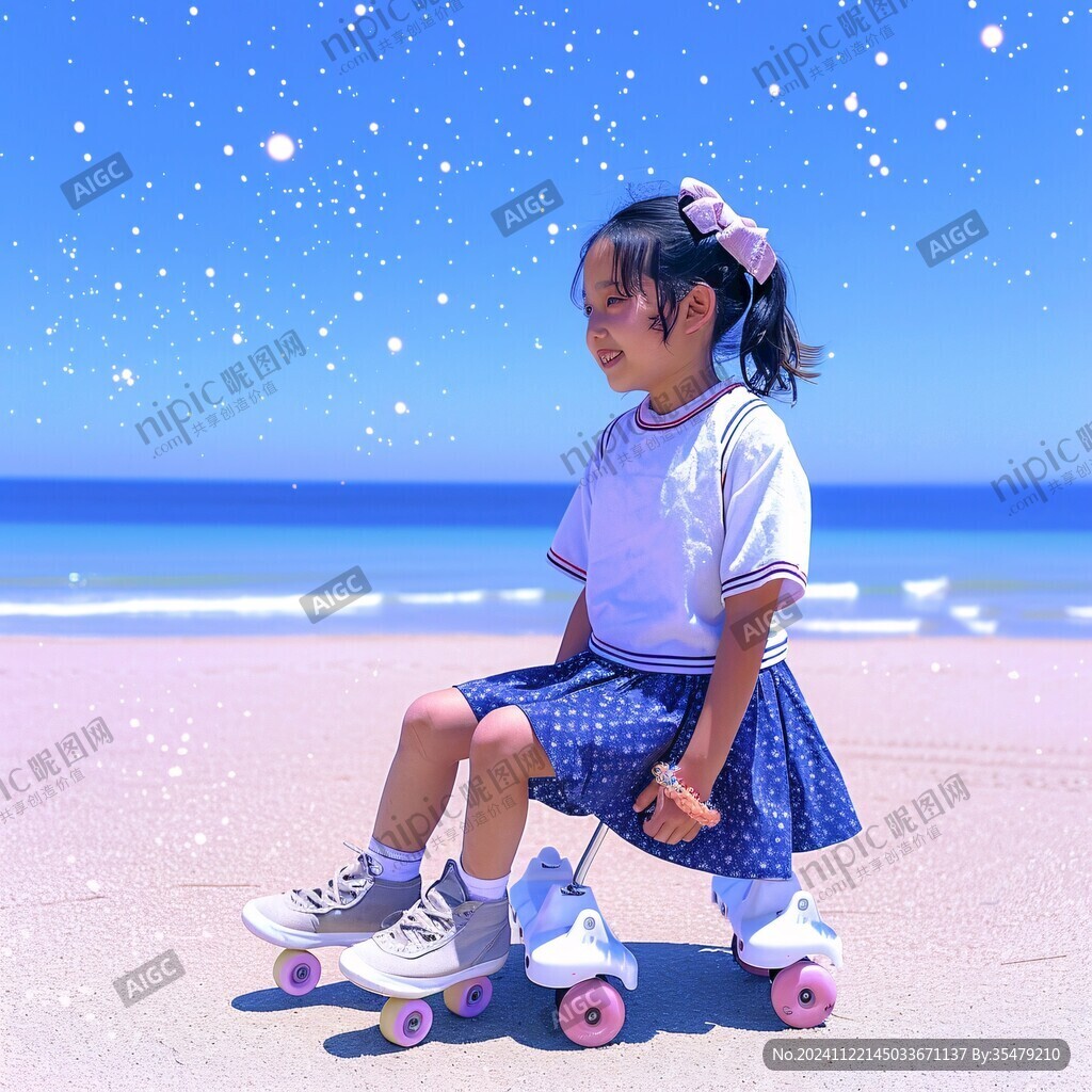 滑滑板上的小女孩