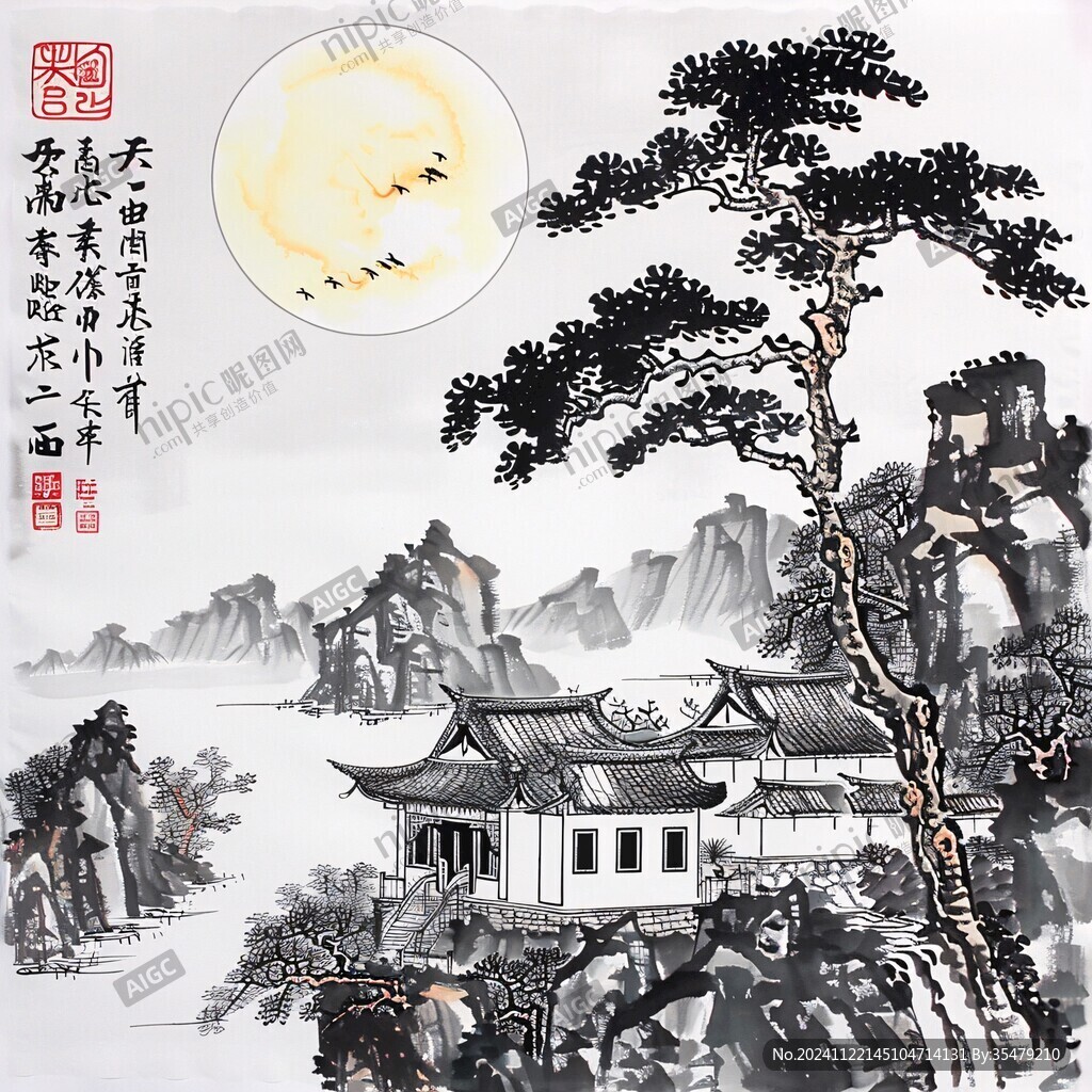 亭邊賞月圖