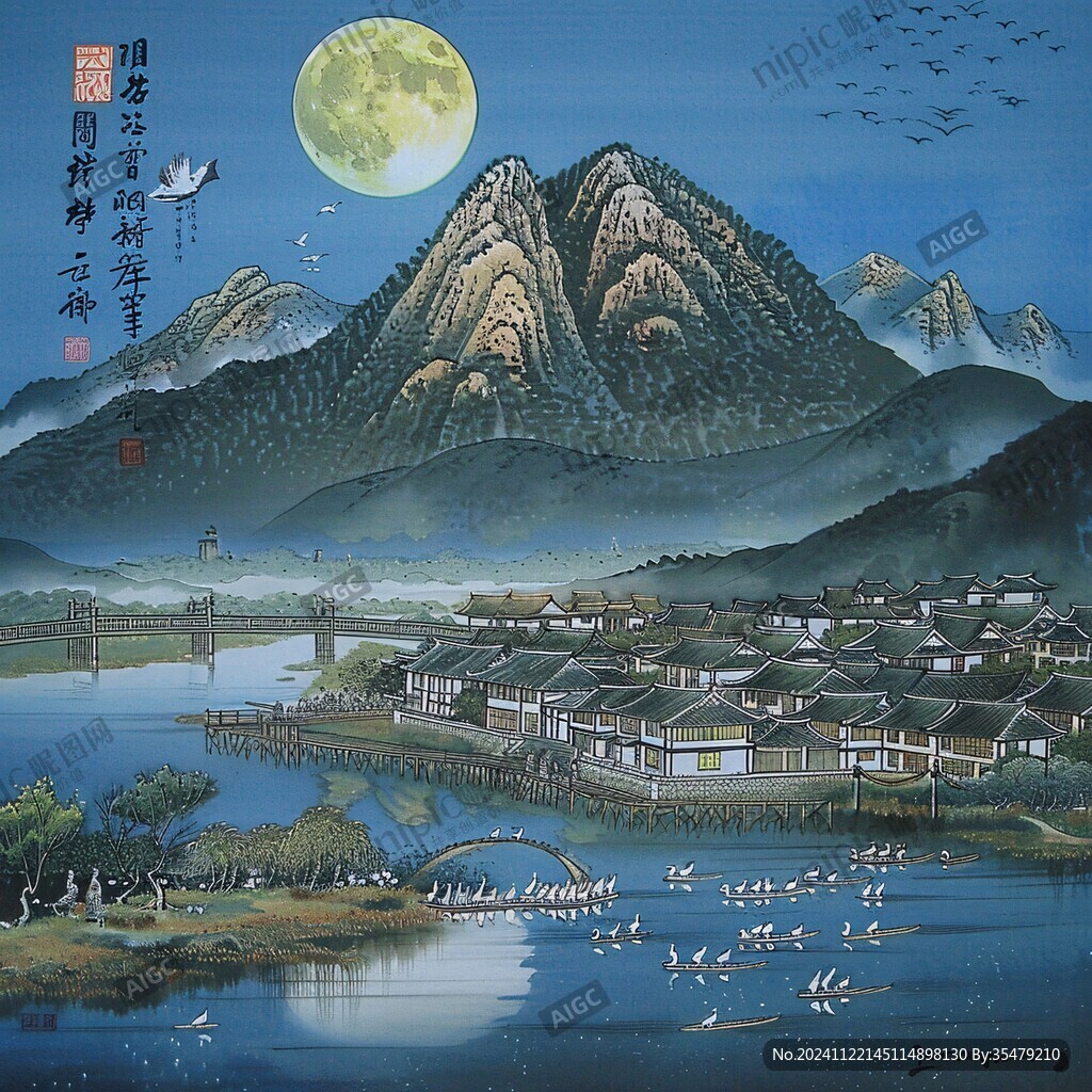 山水裝飾畫唯美中秋