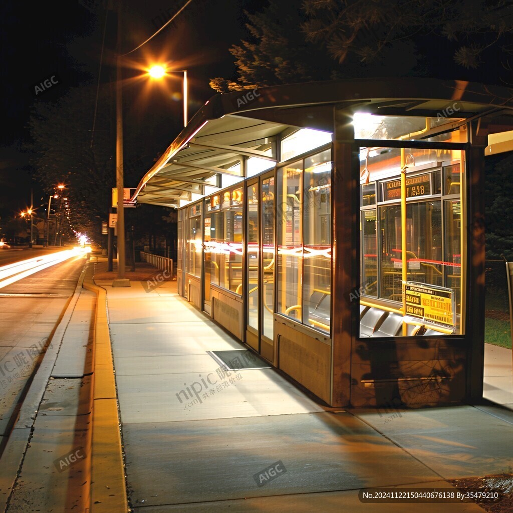 有軌電車站臺夜景