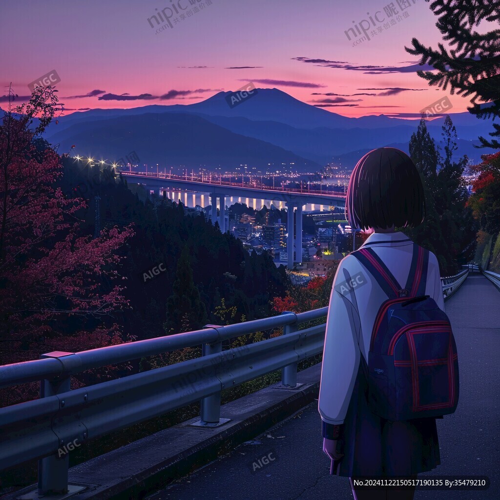 黃昏的少女背影