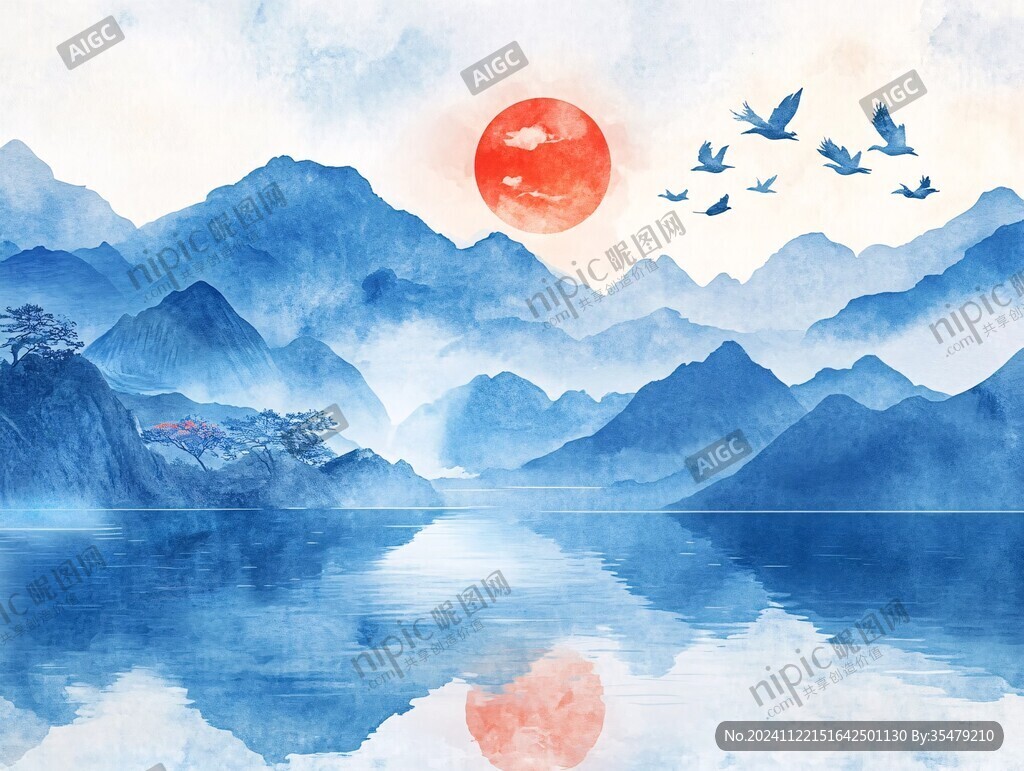 紅日水墨山水