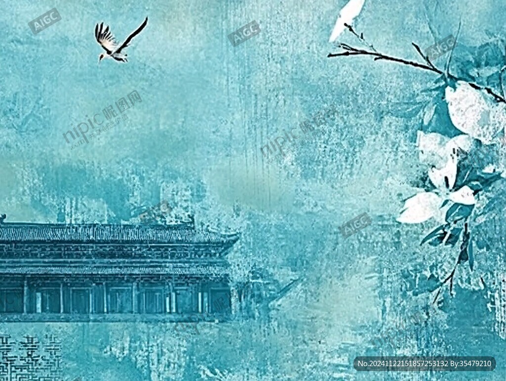 復(fù)古花鳥建筑背景