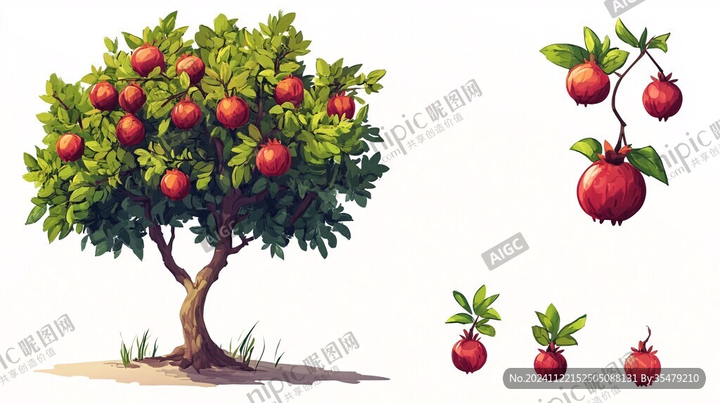 石榴插畫石榴樹