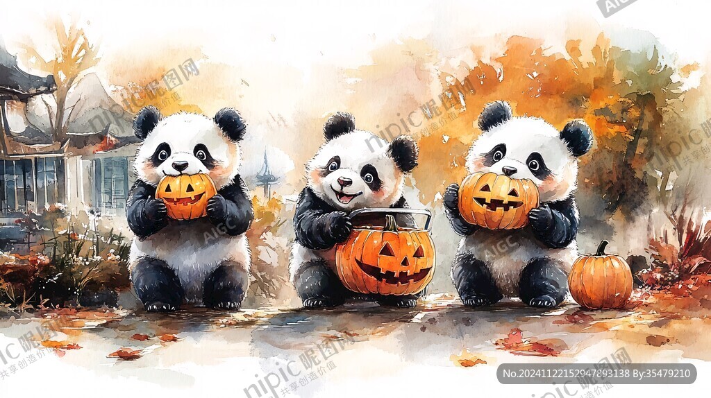 萬圣節(jié)熊貓插畫