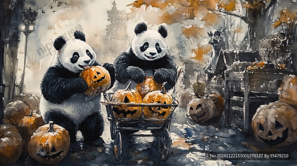 萬圣節熊貓插畫