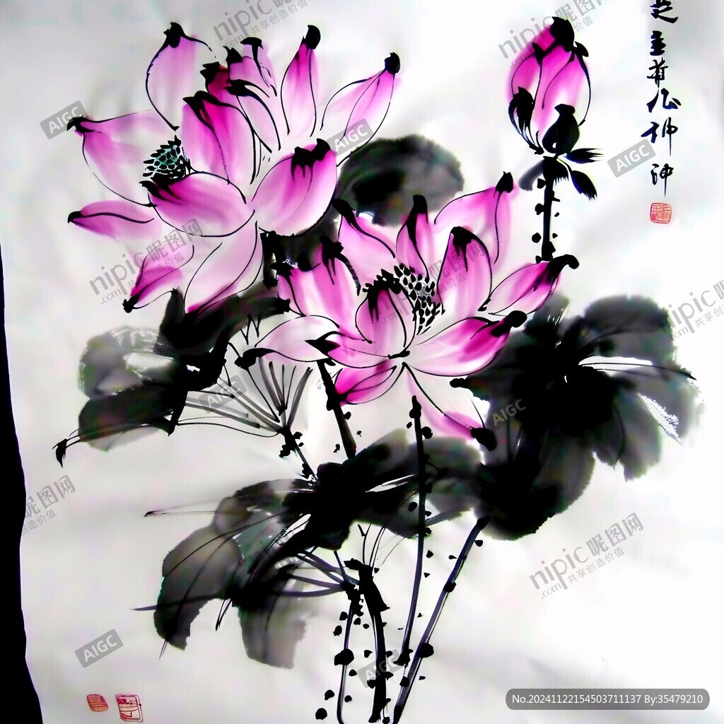 水墨荷花作品