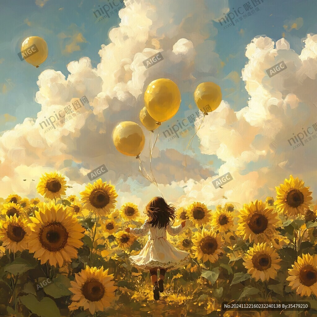 向日葵花叢中的少女