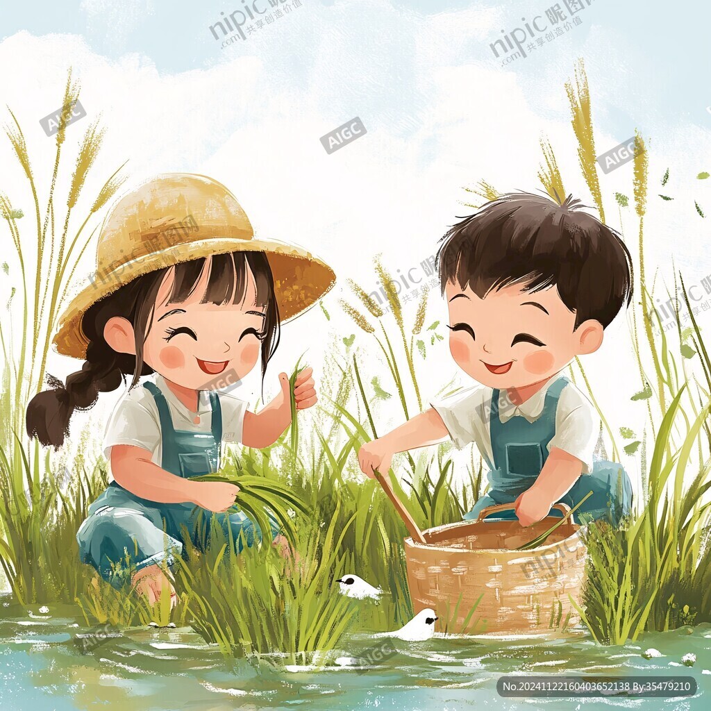 種水稻插畫