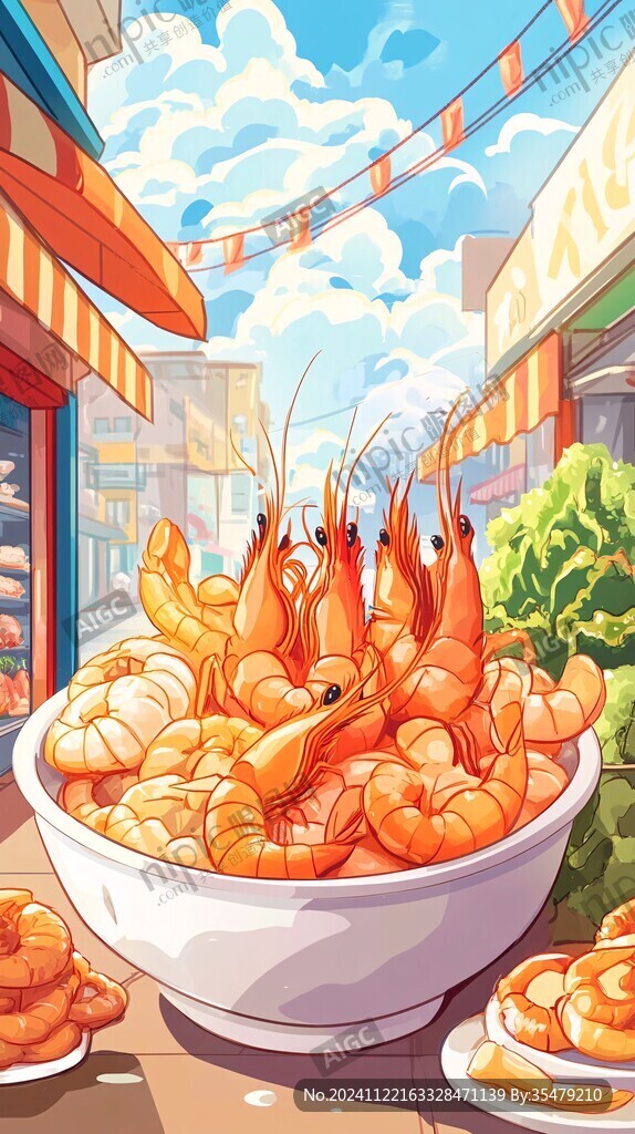 曬蝦插畫
