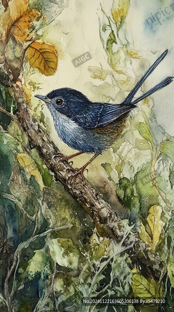 藍(lán)鳥水彩插畫