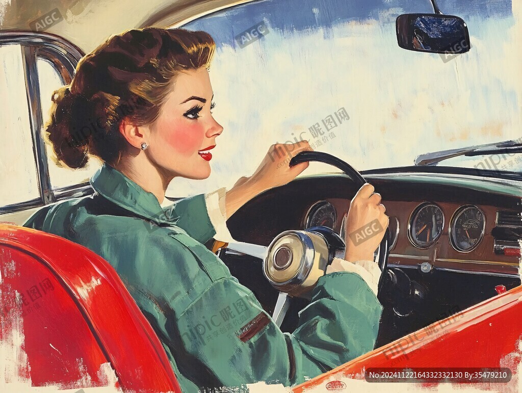 手繪女孩坐車