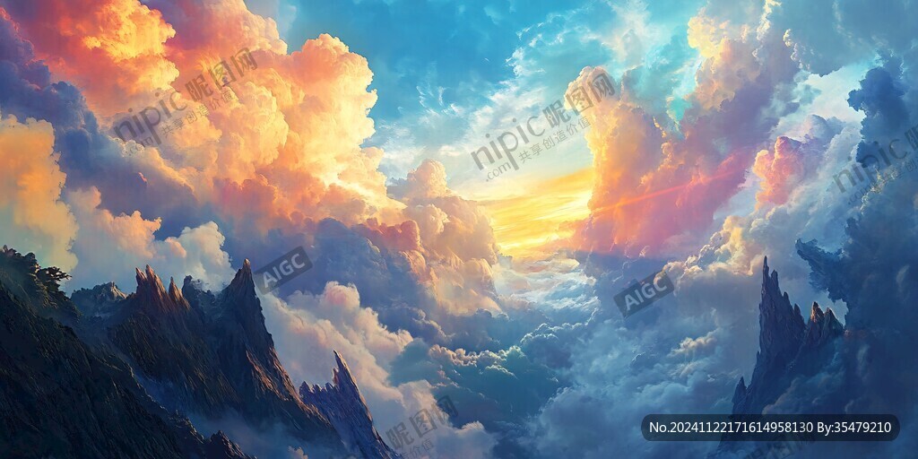 云海油畫素材