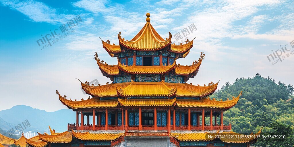 雙重檐亭琉璃瓦背景