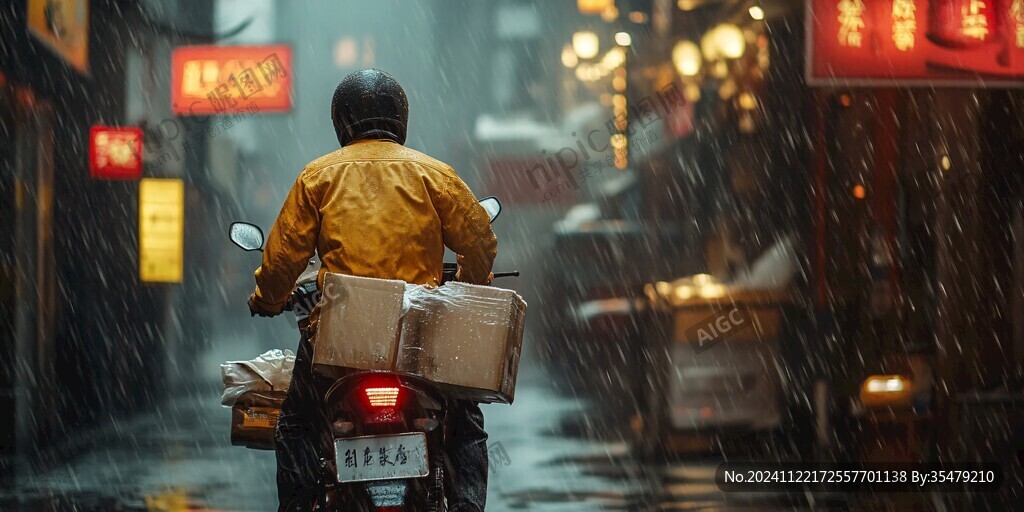 雨中送外賣