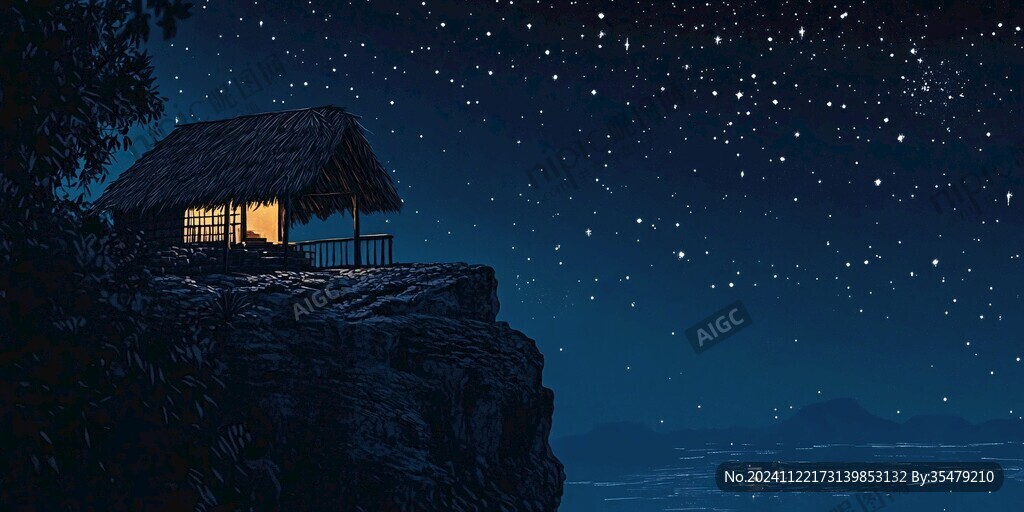 森林里的木屋夜景