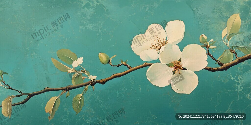 桃花藍色背景