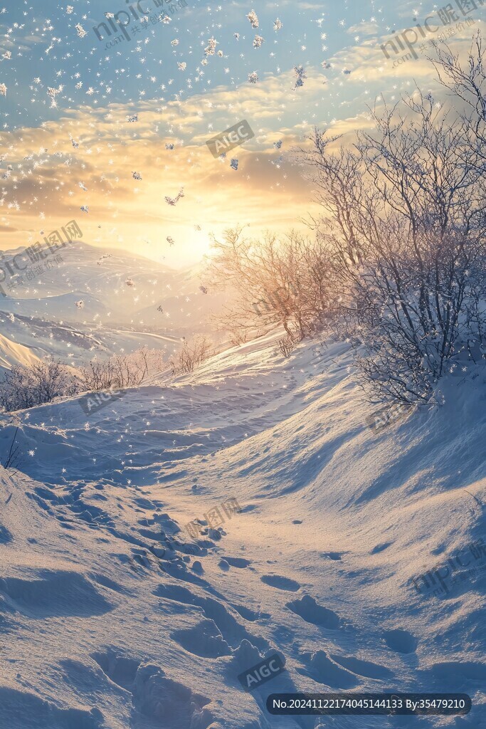 冬季雪原落日