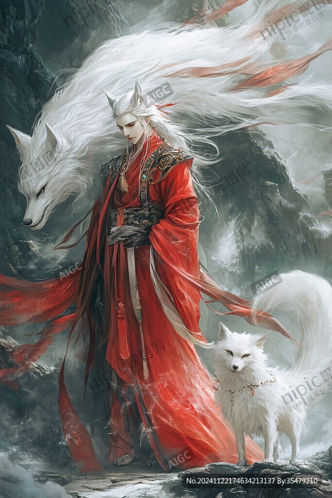 九尾白狐插畫