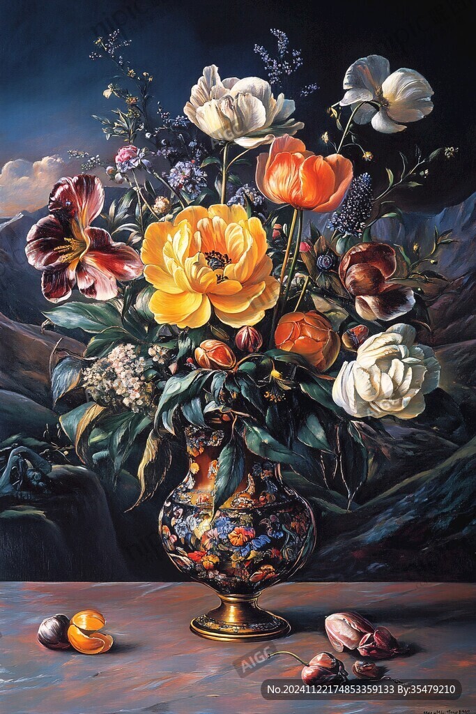 高清插畫宮廷靜物花卉