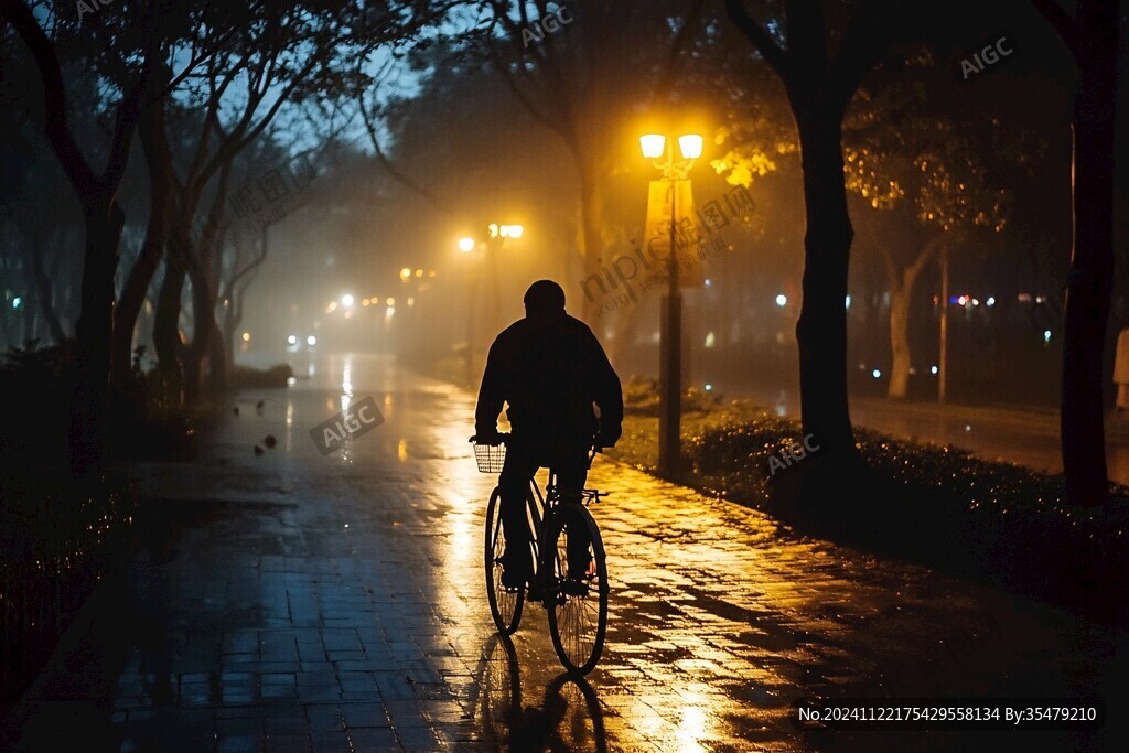 雨中騎車人