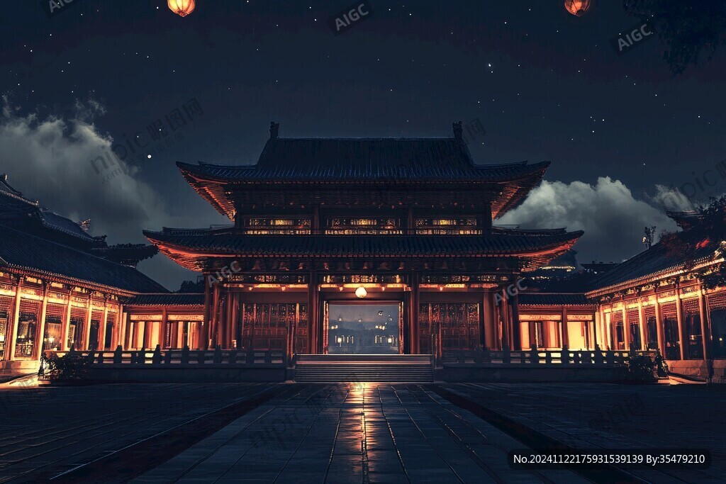 豪華古建筑夜景