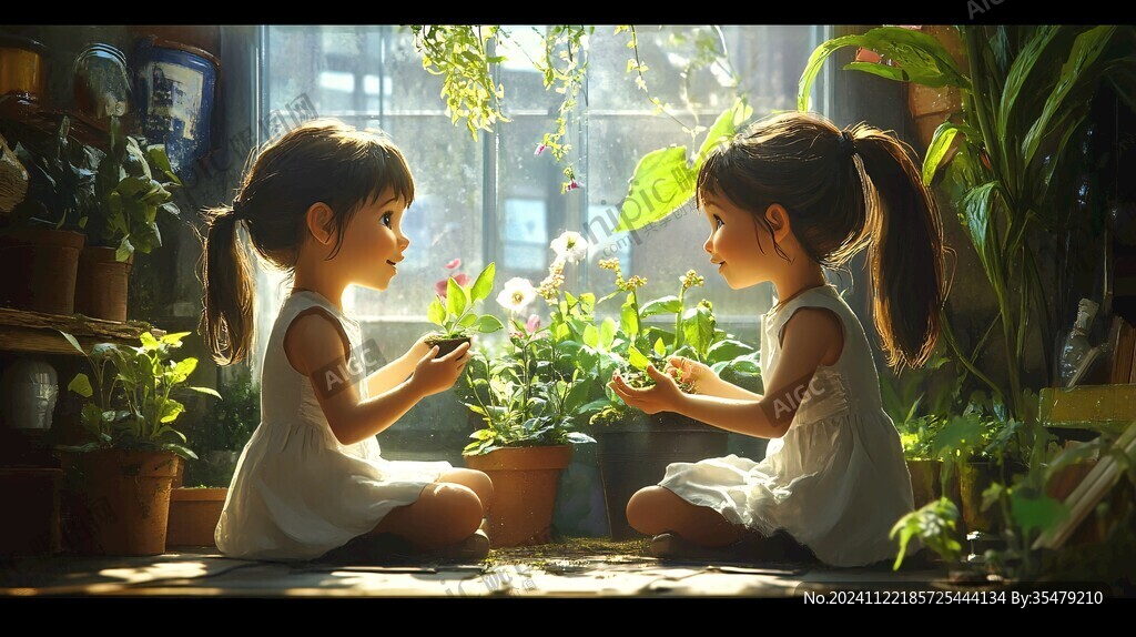 場景插畫植物少女