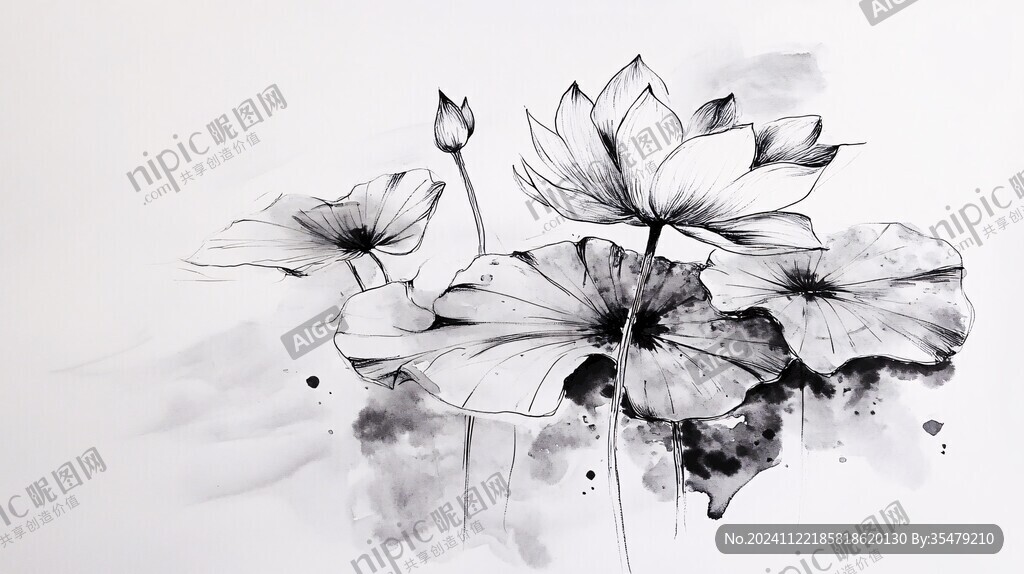 水墨蓮花墨荷