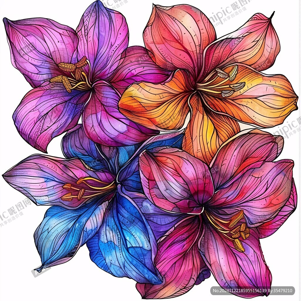 手繪百合花花卉