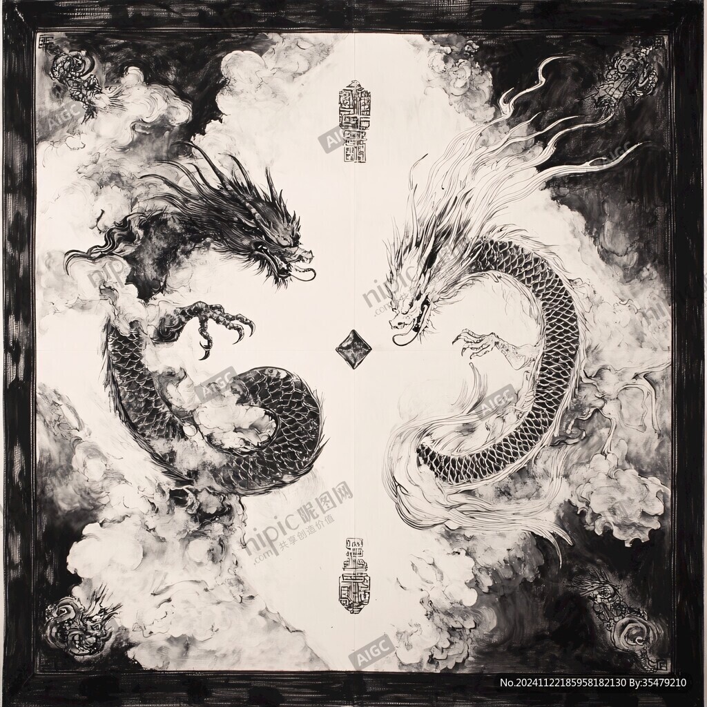 雙龍戲珠插畫