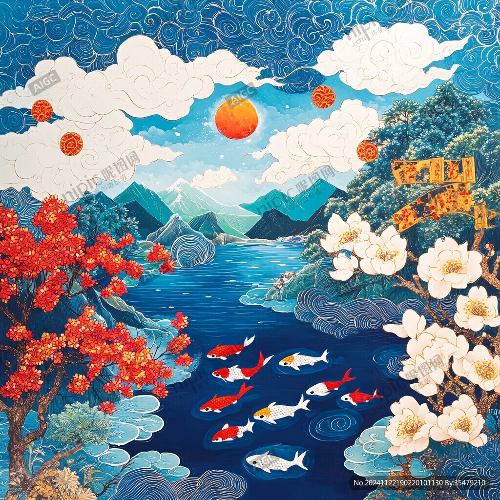 新中式山水鯉魚