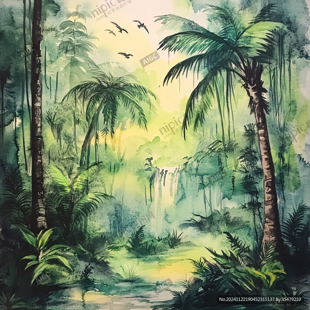 熱帶風(fēng)景水彩畫(huà)