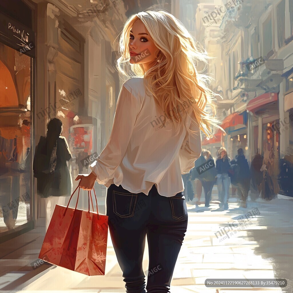 購物美女插畫