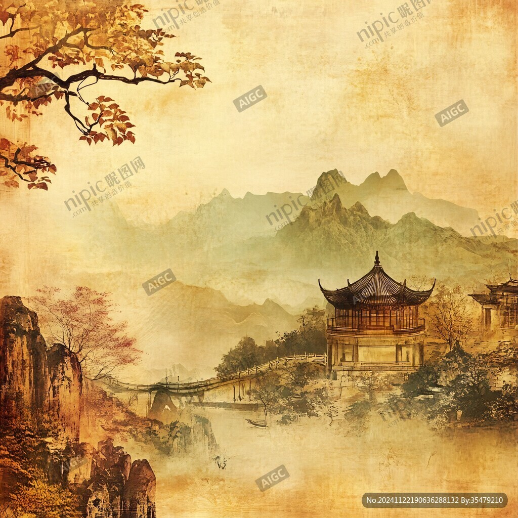 古色古香山水背景