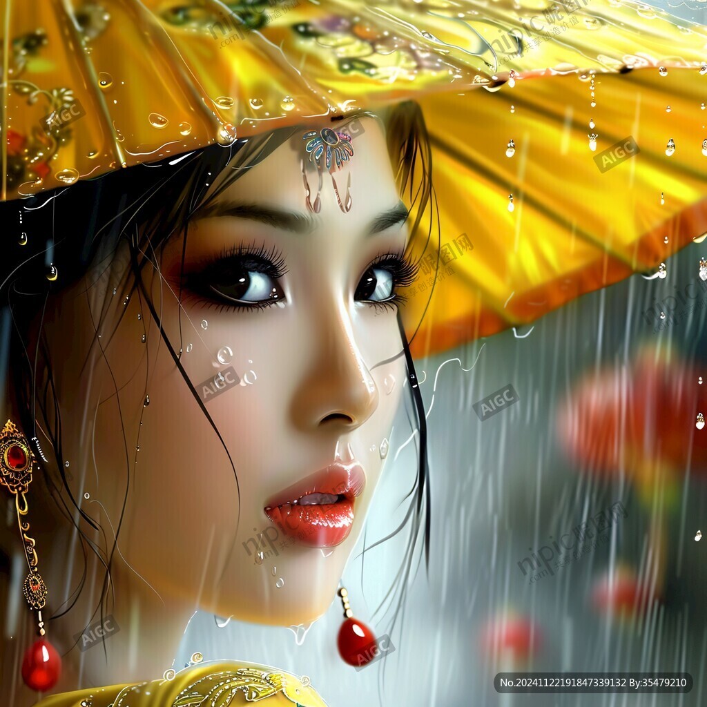 帶傘古代美少女圖