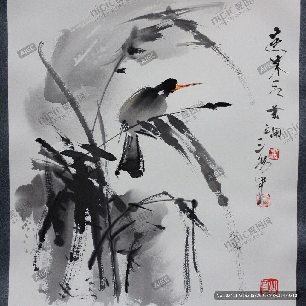 手繪竹鳥畫