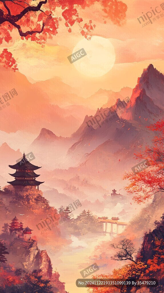 樓閣仙景插畫