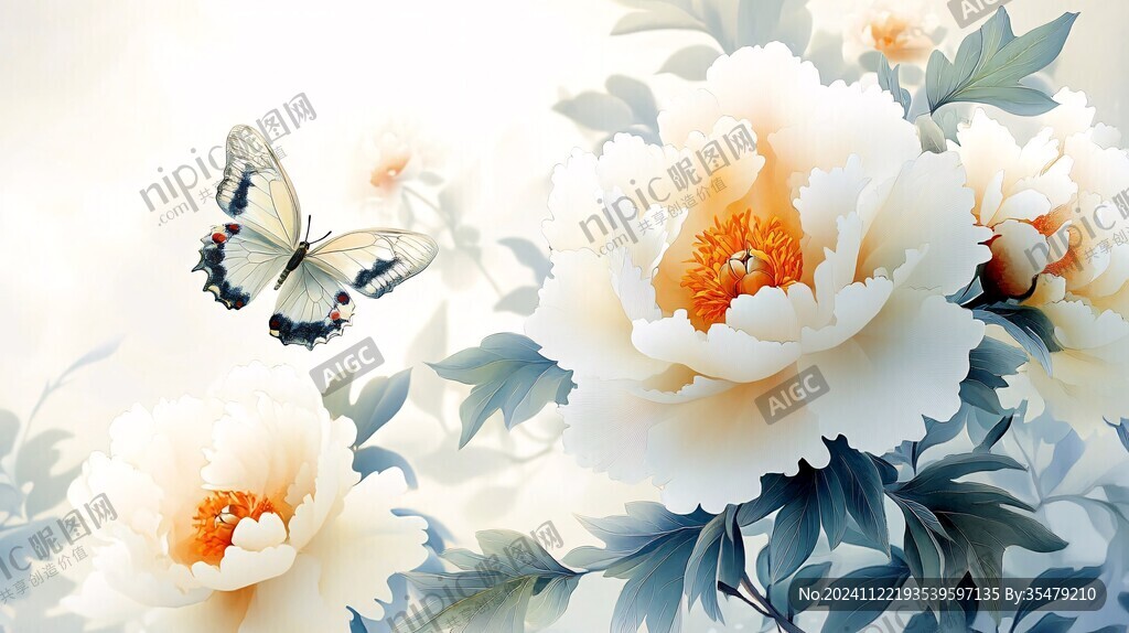 牡丹花裝飾畫蝶戀花