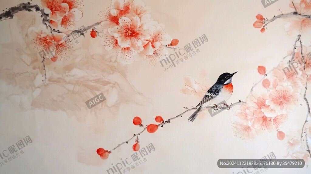 花鳥墻繪