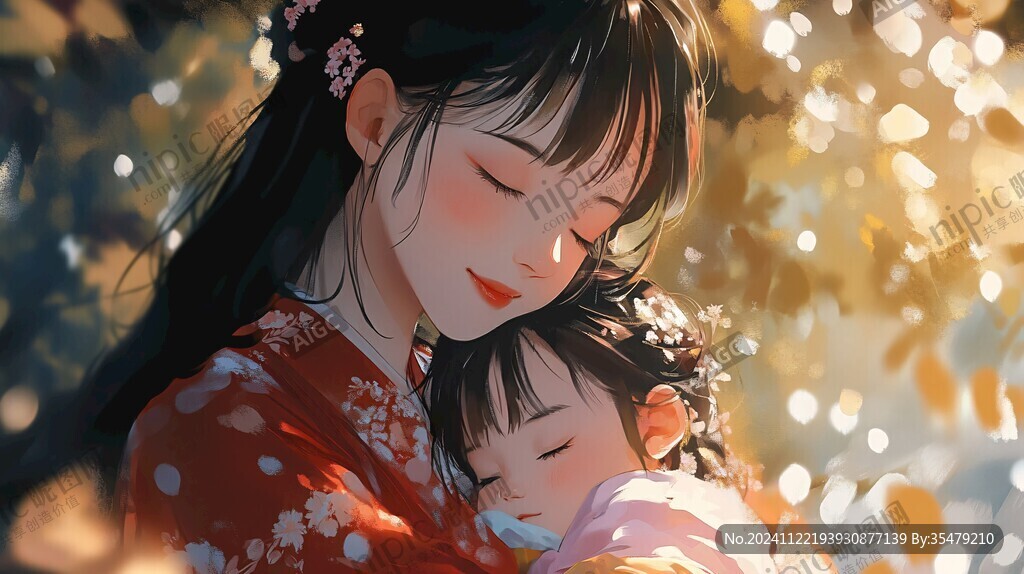 母女擁抱插畫