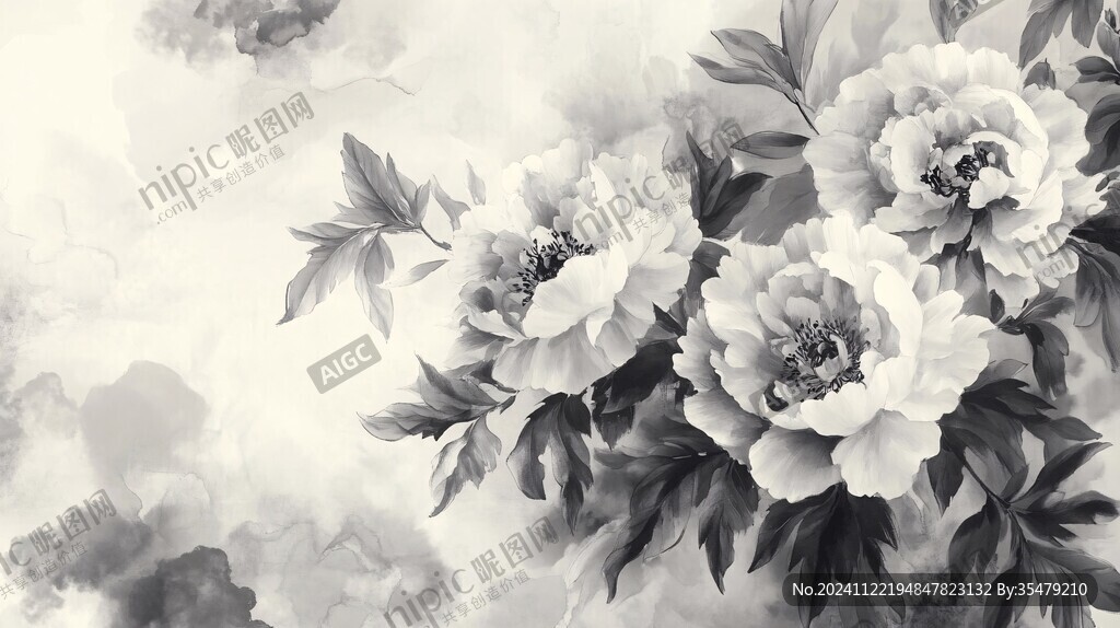 唯美風水墨牡丹