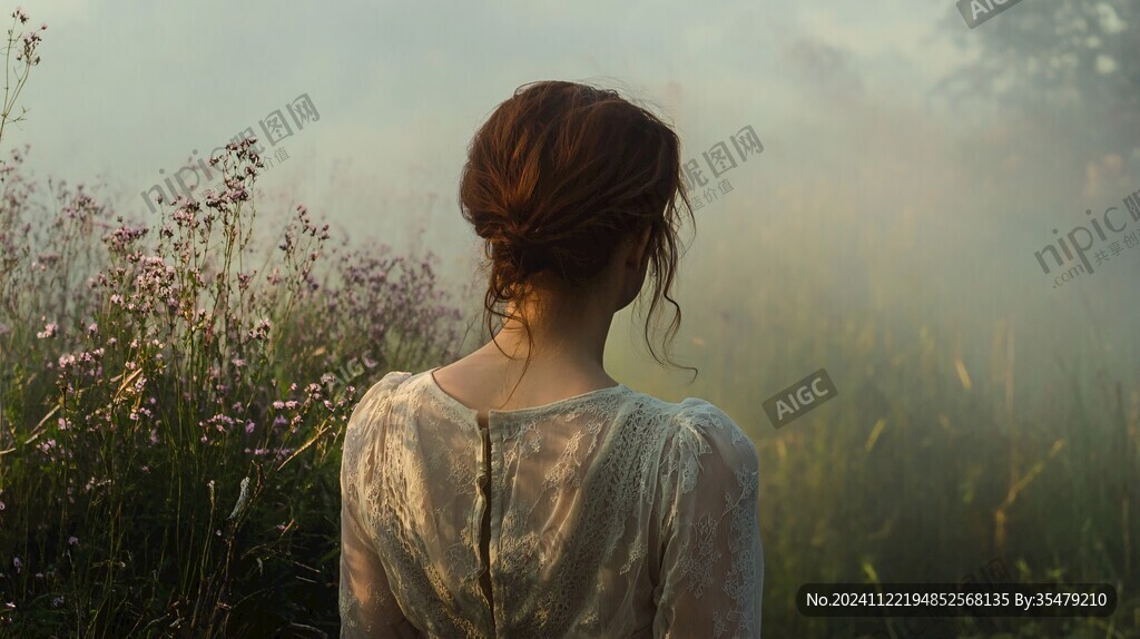 花叢女人背影
