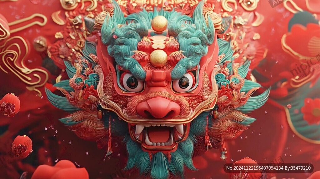 舞獅包裝插畫
