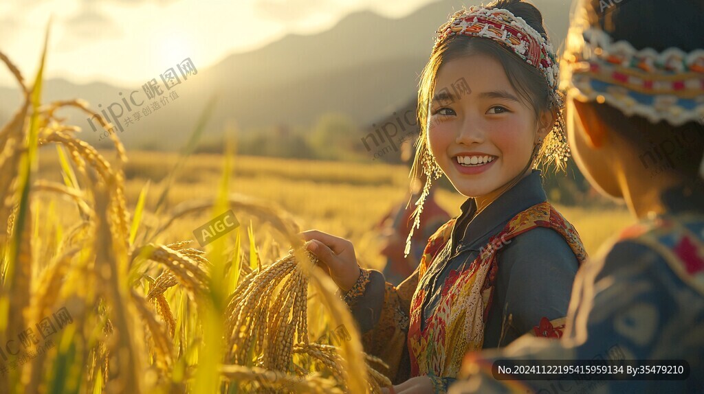 割稻少女