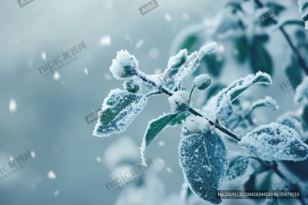 冬天枝葉積雪
