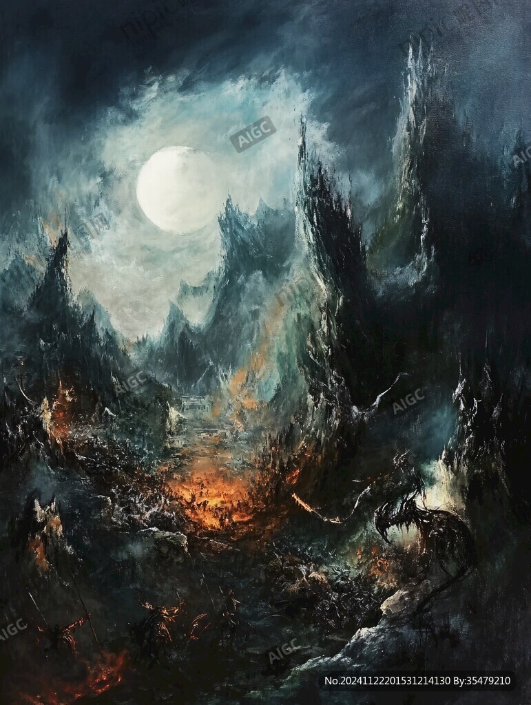 月夜油畫